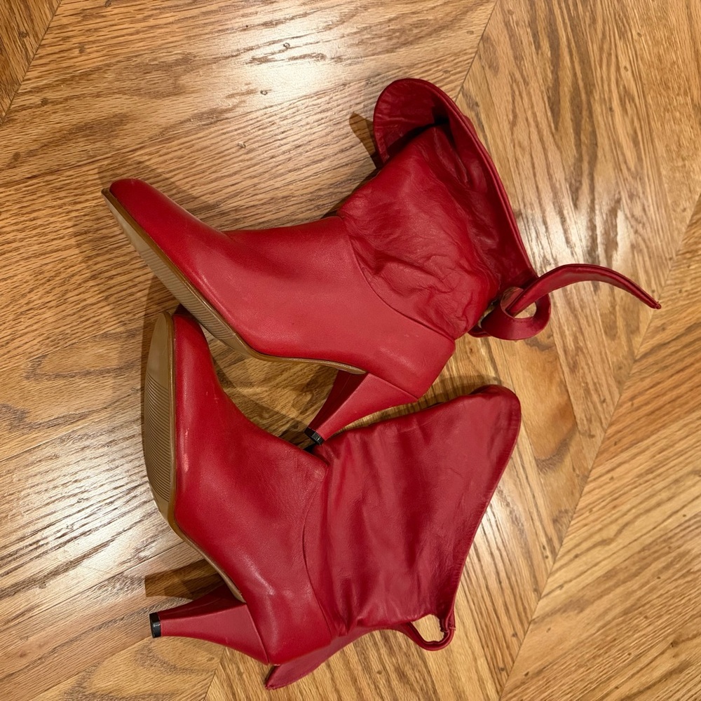 Red Leather Slouch Ankle Boots Heeled Size 7.5